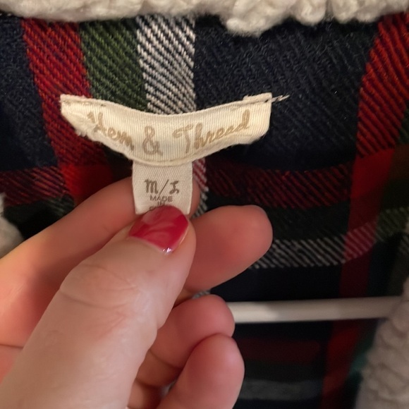 Hem & Thread plaid vest with Sherpa lined collar sz M/L blue green red white - Picture 2 of 6